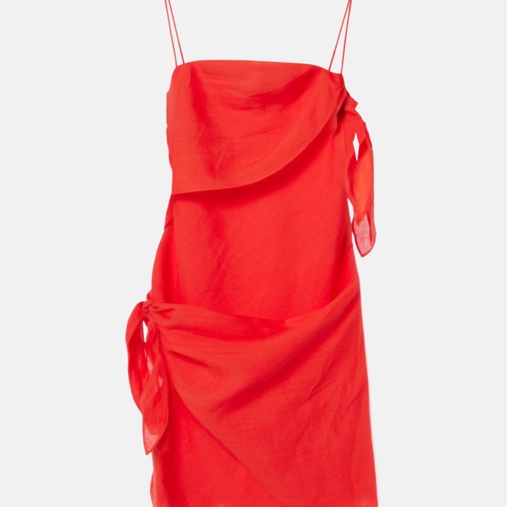 Red Draped Mini Dress with Tie Details - Women